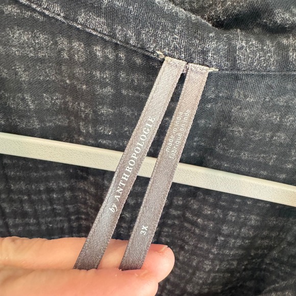 Anthropologie Gauze Button Down Shirt Dress 3X Black Cotton Midi Back Cutout - Picture 3 of 6